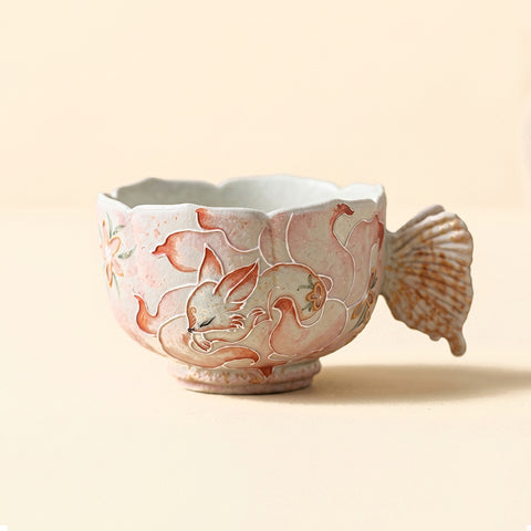 Caramel Glazed Ceramic Fishtail Teacup